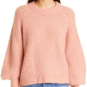 ByTiMo Alpaca & Wool Crewneck Balloon Long Raglan Sleeve Sweater In Pink